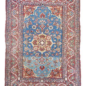 Vintage Persian Rug, 5x8, Hand Knotted, Isfahan Sky Blue Oriental Carpet, Boho